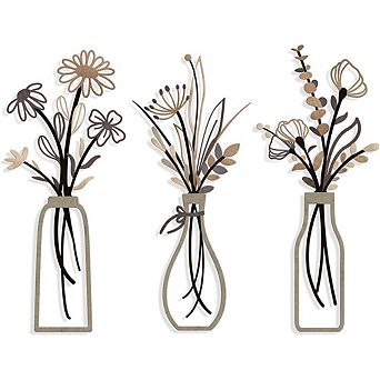 Rustic Metal Flower Wall Art Farmhouse Decor Set of 3