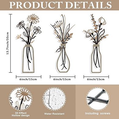 Rustic Metal Flower Wall Art Farmhouse Decor Set of 3