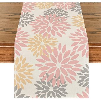 Pink Dahlia Floral Summer Table Runner 13 x 72 Inch Spring Dining Decor
