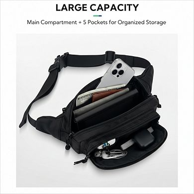 Large Fanny Pack with 5 Zipper Pockets Adjustable Strap
