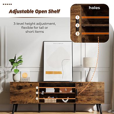 55" TV Stand, Adjustable Shelf, 2 Cabinets, Cord Holes