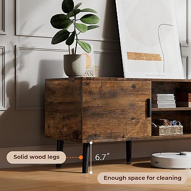 55" TV Stand, Adjustable Shelf, 2 Cabinets, Cord Holes