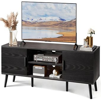 55" TV Stand, Adjustable Shelf, 2 Cabinets, Cord Holes