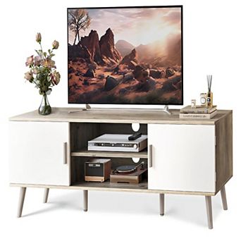 55" TV Stand, Adjustable Shelf, 2 Cabinets, Cord Holes