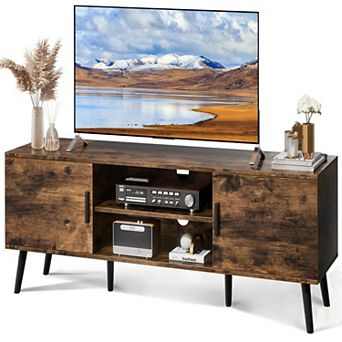 55" TV Stand, Adjustable Shelf, 2 Cabinets, Cord Holes