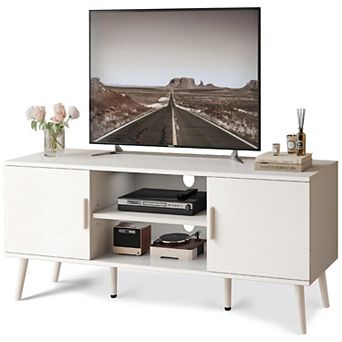 55" TV Stand, Adjustable Shelf, 2 Cabinets, Cord Holes