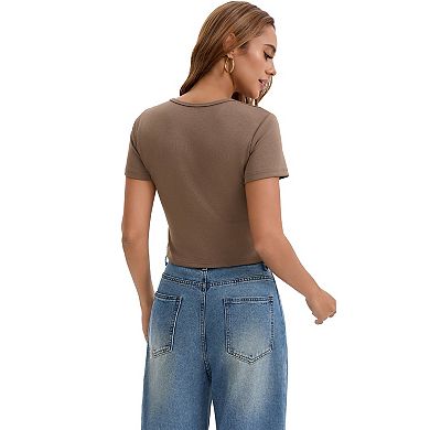 Womens Crop Tops Summer Basic Tees Short Sleeve Seamed Crewneck Tight Tops Workout Y2k TShirts