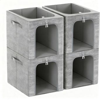 4-Pack Stackable Metal Frame Storage Bins with Clear Windows