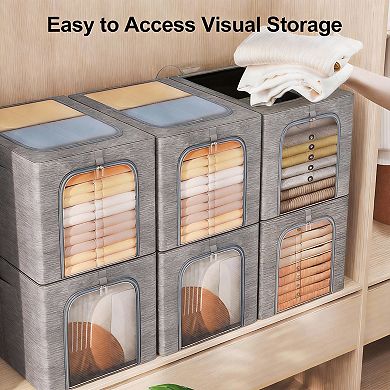 4-Pack Stackable Metal Frame Storage Bins with Clear Windows