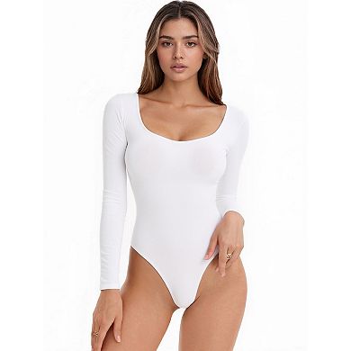 2 Packs Women's Long Sleeve Bodysuit Slim Fit V Neck Tummy Control Brief Shapewear
