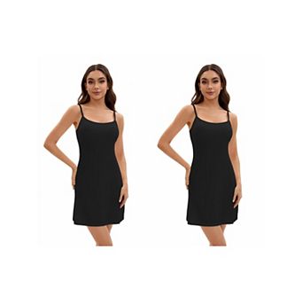 2 Packs Women's Adjustable Spaghetti Strap Cami Full Slips with Built in Bra Under Dress