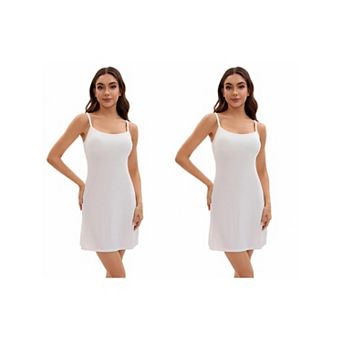 2 Packs Women's Adjustable Spaghetti Strap Cami Full Slips with Built in Bra Under Dress