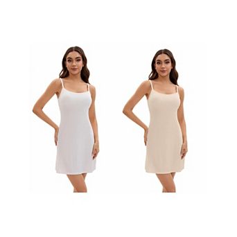 2 Packs Women's Adjustable Spaghetti Strap Cami Full Slips with Built in Bra Under Dress