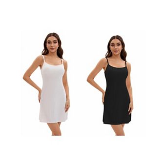 2 Packs Women's Adjustable Spaghetti Strap Cami Full Slips with Built in Bra Under Dress