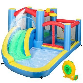 Qaba Inflatable Water Slide Bounce House w/ 550W Blower 12.6' x 9.5' x 5.9'