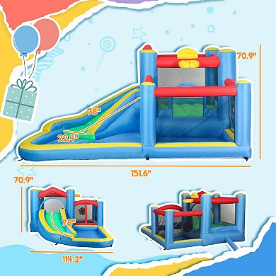 Qaba Inflatable Water Slide Bounce House w/ 550W Blower 12.6ft x 9.5ft x 5.9ft