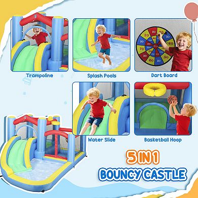 Qaba Inflatable Water Slide Bounce House w/ 550W Blower 12.6ft x 9.5ft x 5.9ft