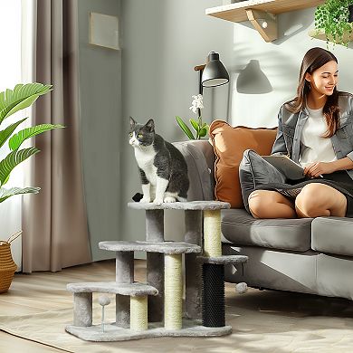 PawHut 2 in 1 Cat Tree Tower Pet Stairs with Scratching Tickling Post