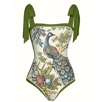 Women Swimsuit Strap Romper Top with Wrap Skirt Floral Print Two Piece Bathing Suit Sets