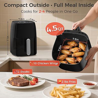 OSTBA 4.5QT Air Fryer, Small Air Fryer with 6 Menu Options, Dual Knob Manual Temp & Timer