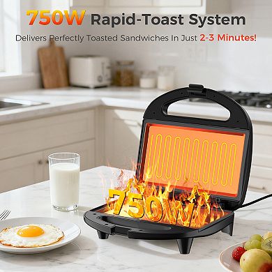 OSTBA Sandwich Maker, 2 Slice Grilled Cheese Maker with Non-stick Flat Plates, Indicator Lights