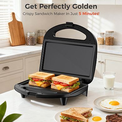 OSTBA Sandwich Maker, 2 Slice Grilled Cheese Maker with Non-stick Flat Plates, Indicator Lights