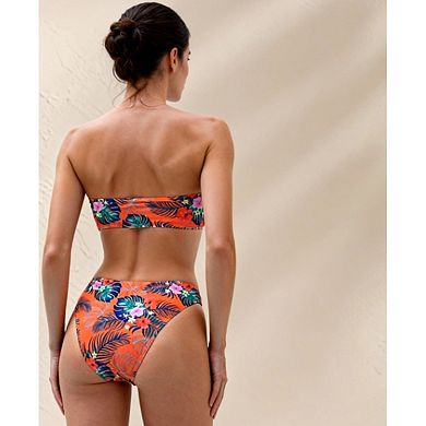 Women's Tropical Print Bandeau Bikini Set Two Piece Swimsuit