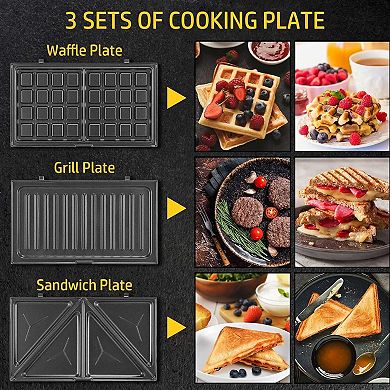 OSTBA 3 in 1 Waffle Maker with Removable Non-stick Plates, Led Indicator Lights & Easy to Clean