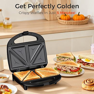 OSTBA 750W Sandwich Maker, 2 Slice Grilled Cheese Maker with Non-stick Triangle Plates