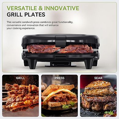 OSTBA Sandwich Maker & Panini Press, Indicator Lights, Cool Touch Handle, Easy to Clean and Store