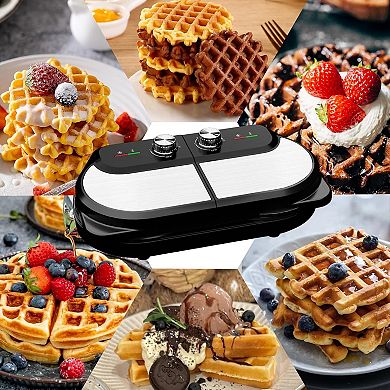 YASHE Double Waffle Maker 6 Inch, 1400W Belgian Waffle Maker for Breakfast and Snacks