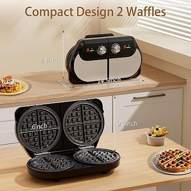 YASHE Double Waffle Maker 6 Inch, 1400W Belgian Waffle Maker for Breakfast and Snacks