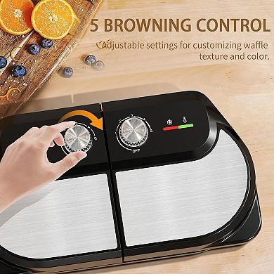 YASHE Double Waffle Maker 6 Inch, 1400W Belgian Waffle Maker for Breakfast and Snacks