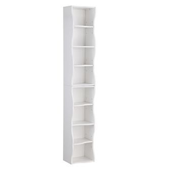 8-Layer Adjustable Thin Bookshelf with Wavy Border Design, for Home Office
