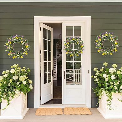 22-Inch Artificial Daisy & Lavender Spring Wreath for Front Door