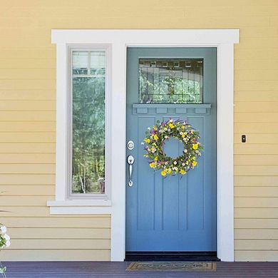 22-Inch Artificial Daisy & Lavender Spring Wreath for Front Door