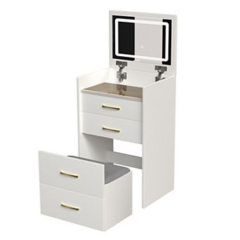 3-in-1 Vanity Desk with Open Mirror, Glass Desktop, and 3 Drawers