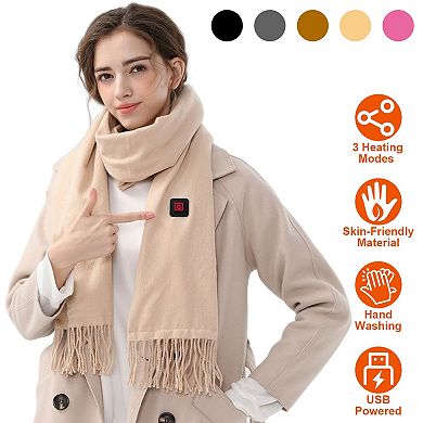 USB Heated Winter Scarf Warm Neck Wrap with 3 Heat Modes