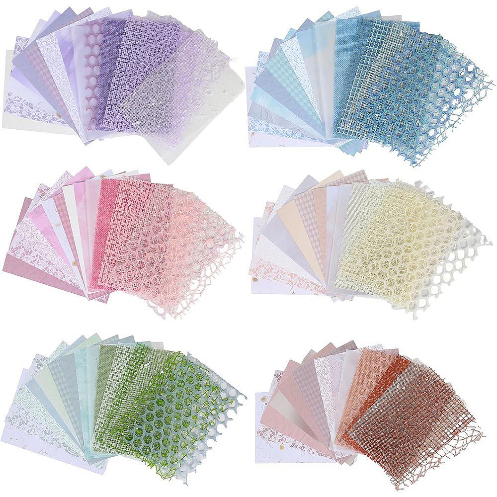 90 Sheets Textured Scrapbook Paper & Mesh Fabric Kit 6 Pack Mixed Media ...