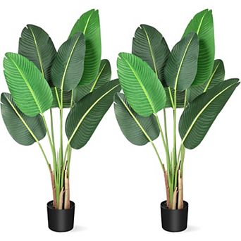 2 pc Artificial Tropical Banana Tree with Realistic Leaves for Indoor Outdoor Home Decor