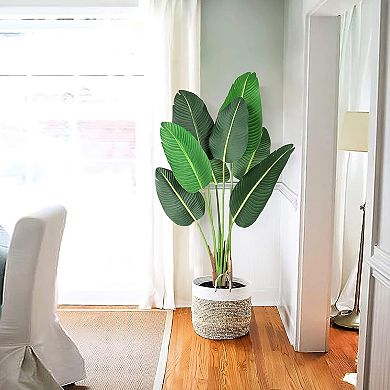 2Pcs Artificial Tropical Banana Tree with Realistic Leaves for Indoor Outdoor Home Decor