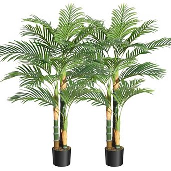 2 pc Artificial Golden Cane Palm Trees - Indoor/Outdoor Greenery Decor