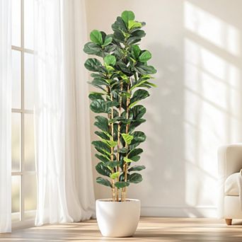 Artificial Fiddle Leaf Fig Tree with White Pot - Tall Artificial Plants for Home Office Décor