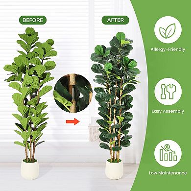 Artificial Fiddle Leaf Fig Tree with White Pot - Tall Artificial Plants for Home Office Décor