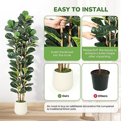 Artificial Fiddle Leaf Fig Tree with White Pot - Tall Artificial Plants for Home Office Décor