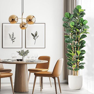 Artificial Fiddle Leaf Fig Tree with White Pot - Tall Artificial Plants for Home Office Décor