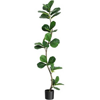 Artificial Fiddle Leaf Fig Tree - Large Faux Decorative Plant in Black Nursery Pot