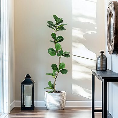 Artificial Fiddle Leaf Fig Tree - Large Faux Decorative Plant in Black Nursery Pot