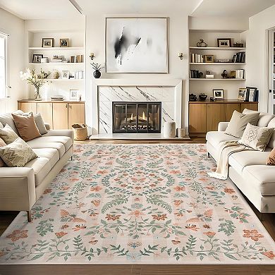 Insect Botanical Washable Rug, Boho Carpet for Living Room, Bedroom & Playroom
