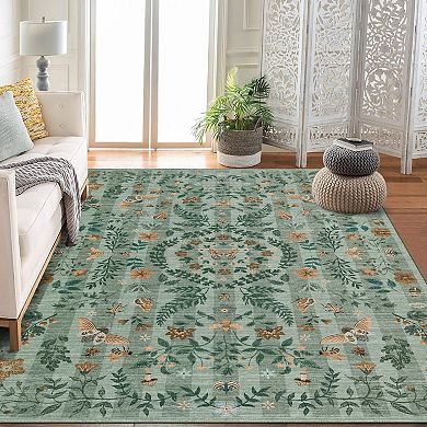 Insect Botanical Washable Rug, Boho Carpet for Living Room, Bedroom & Playroom